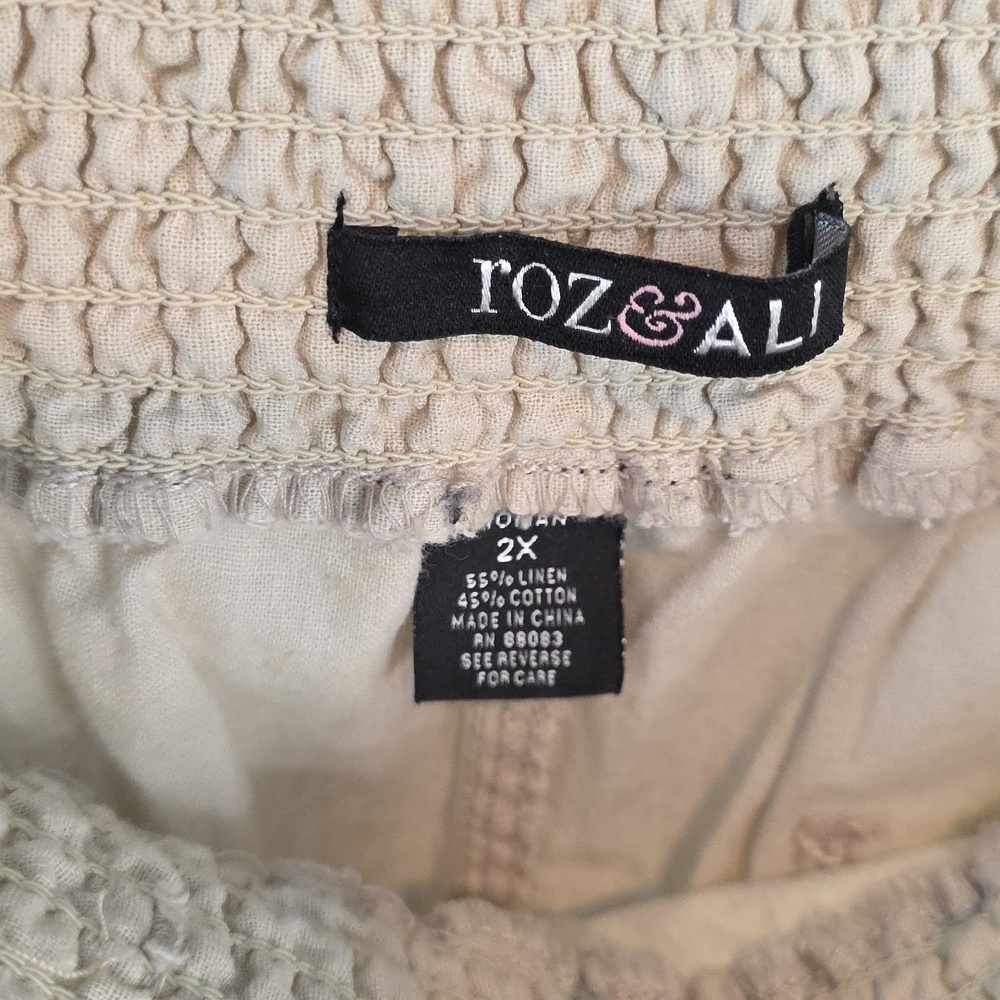 Roz & Ali Slip-On Linen Pant / Beige / 2x - Picture 4 of 6